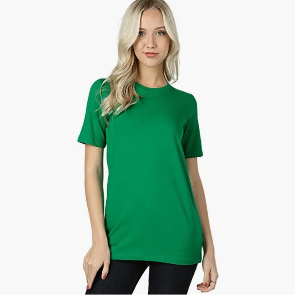Women's Cotton Crew Neck Tee in Kelly Green, Medium